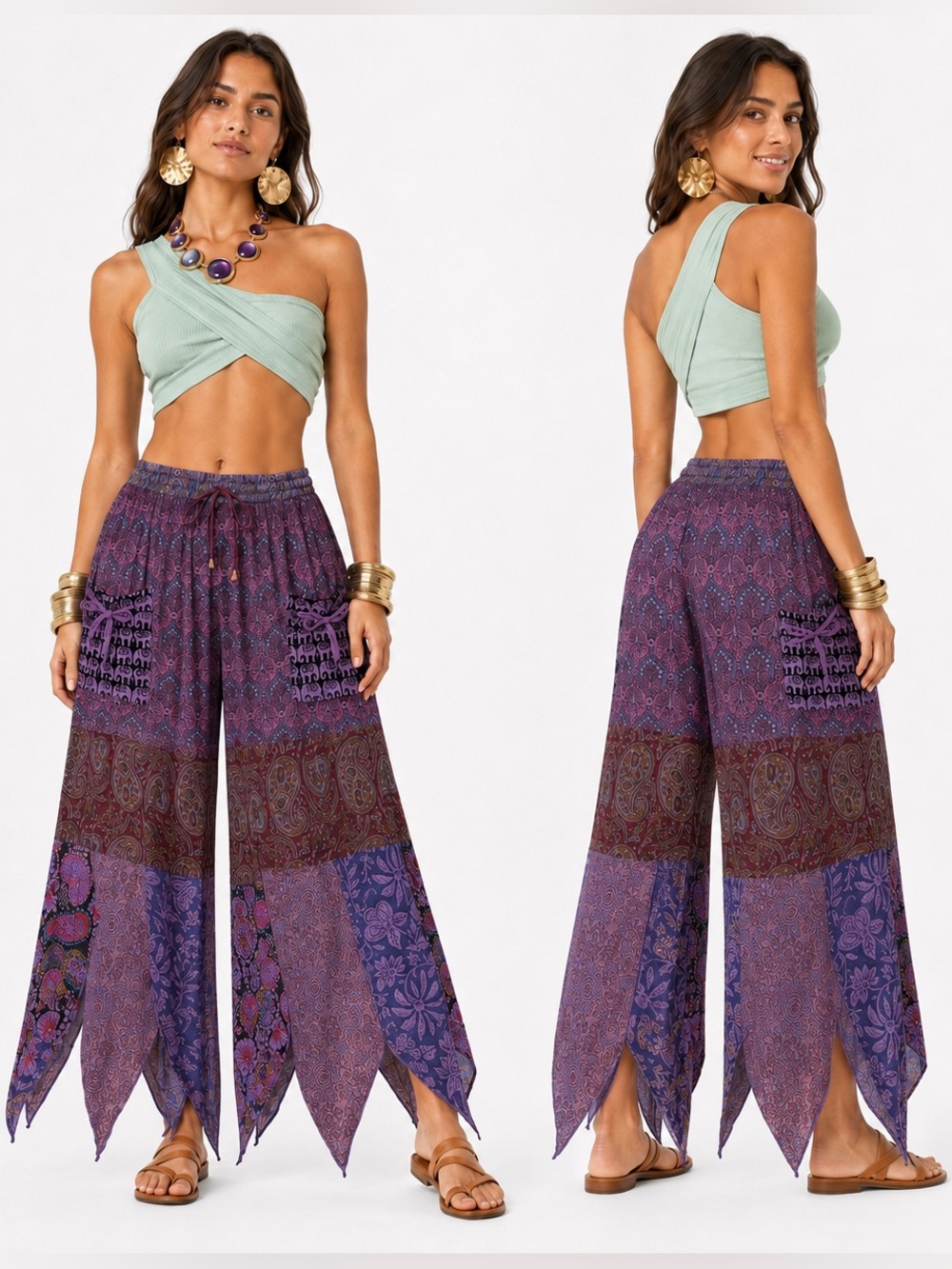 Hippie Forever Handmade Patchwork Handkerchief Pants Women SZ 1X Plus Fairycore